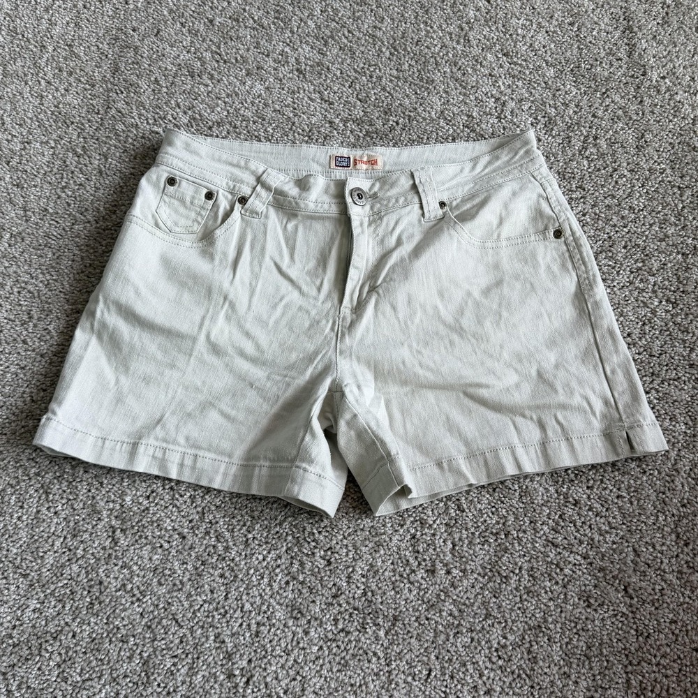 Y2K Faded Glory Chino Shorts Womens 4 Beige Denim Stretch 5 Pocket Summer Casual